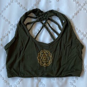 Dark Green Balinese Bralette with Mandala Graphic, One Size